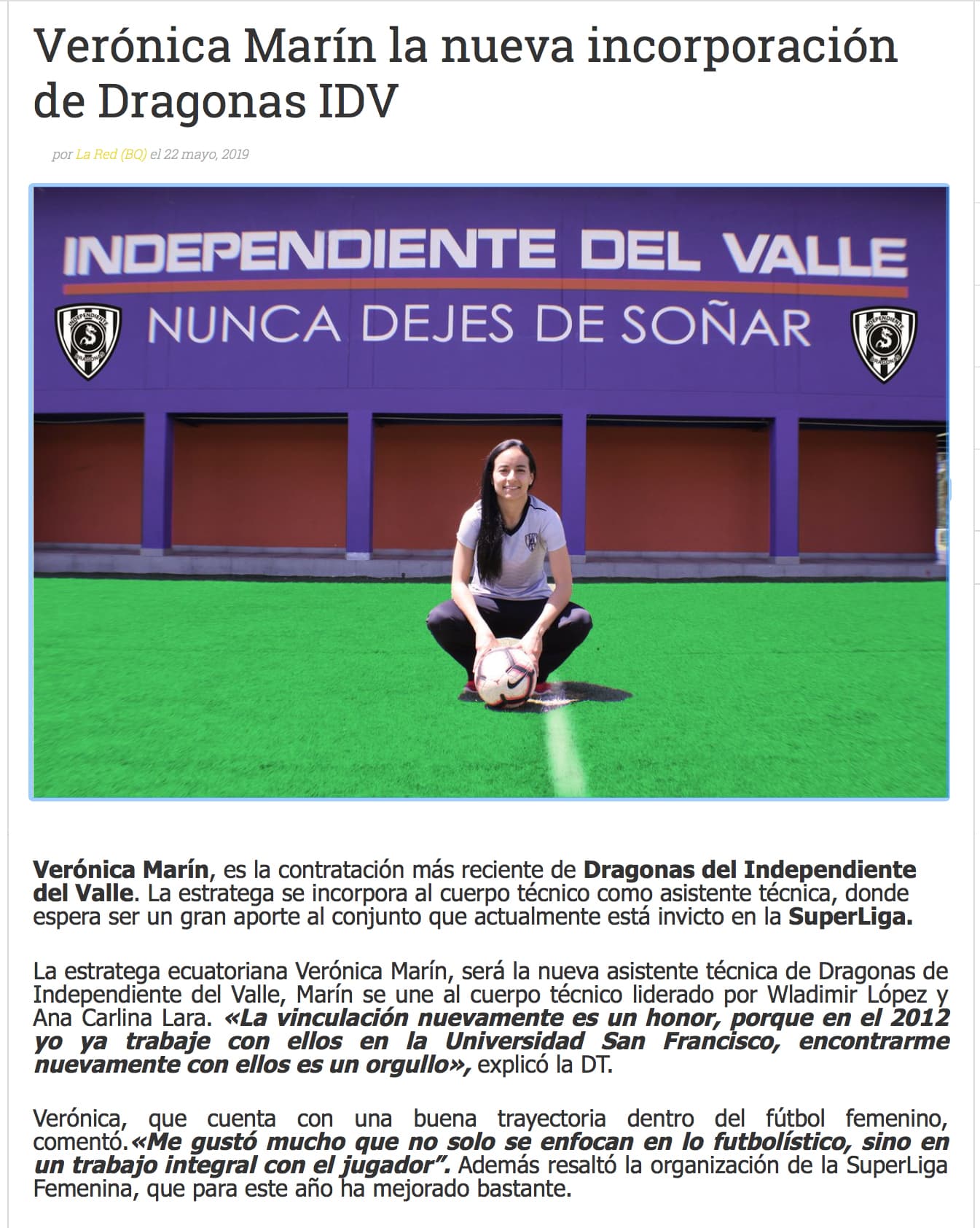 2019 06 03 Veronica Marin Independiente del Valle Prensa MBP School of coaches
